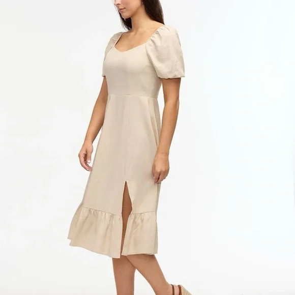 Ellen Tracy Sweetheart Neckline Balloon Sleeve Flounce Linen Midi Dress Sz Large - Picture 8 of 11